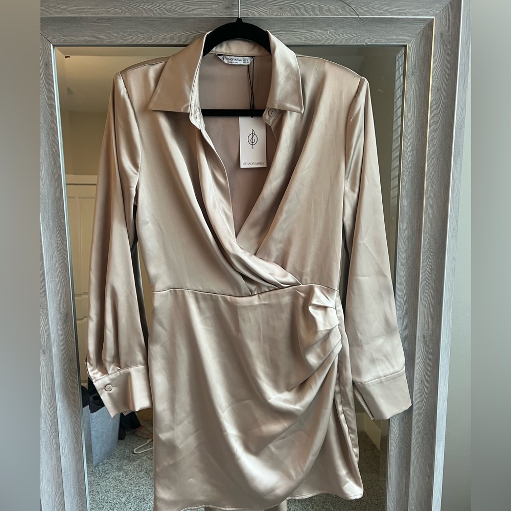 Elegant Satin Wrap Dress (New with Tags, Size Small)